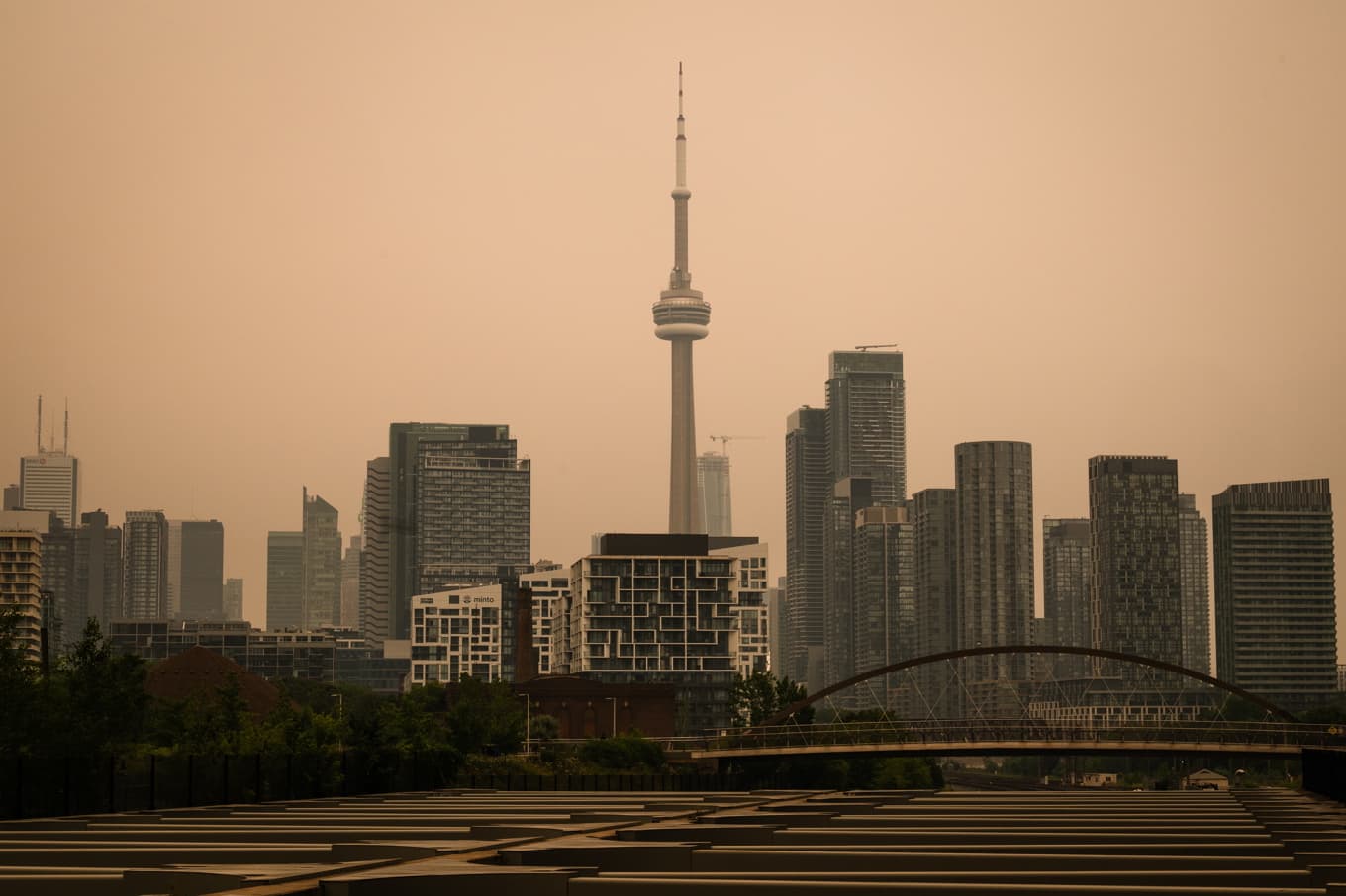 Brandröken ligger tät över Toronto, Kanada. Bilden är tagen 15 juli. Foto: Laura Proctor/AP/TT