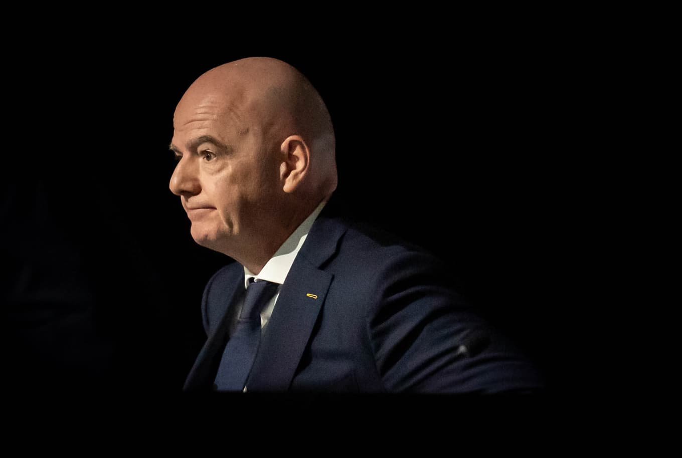 Fifas ordförande Gianni Infantino får inte gehör för sitt förslag att sälja ut fotbolls-VM. Foto: ETHAN CAIRNS /AP/TT