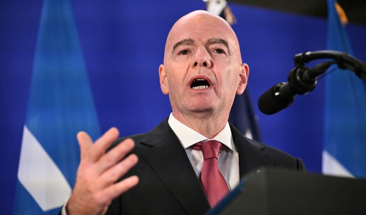 Internationella fotbollförbundets (Fifa) president Gianni Infantino talar i New York den 17 juli i år. Foto: Mandel Ngan/AFP via Getty Images