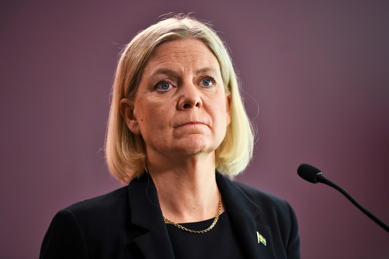 Socialdemokraternas partiledare Magdalena Andersson (S) under en pressträff på Sveavägen i torsdags. Foto: Lars Schröder/TT