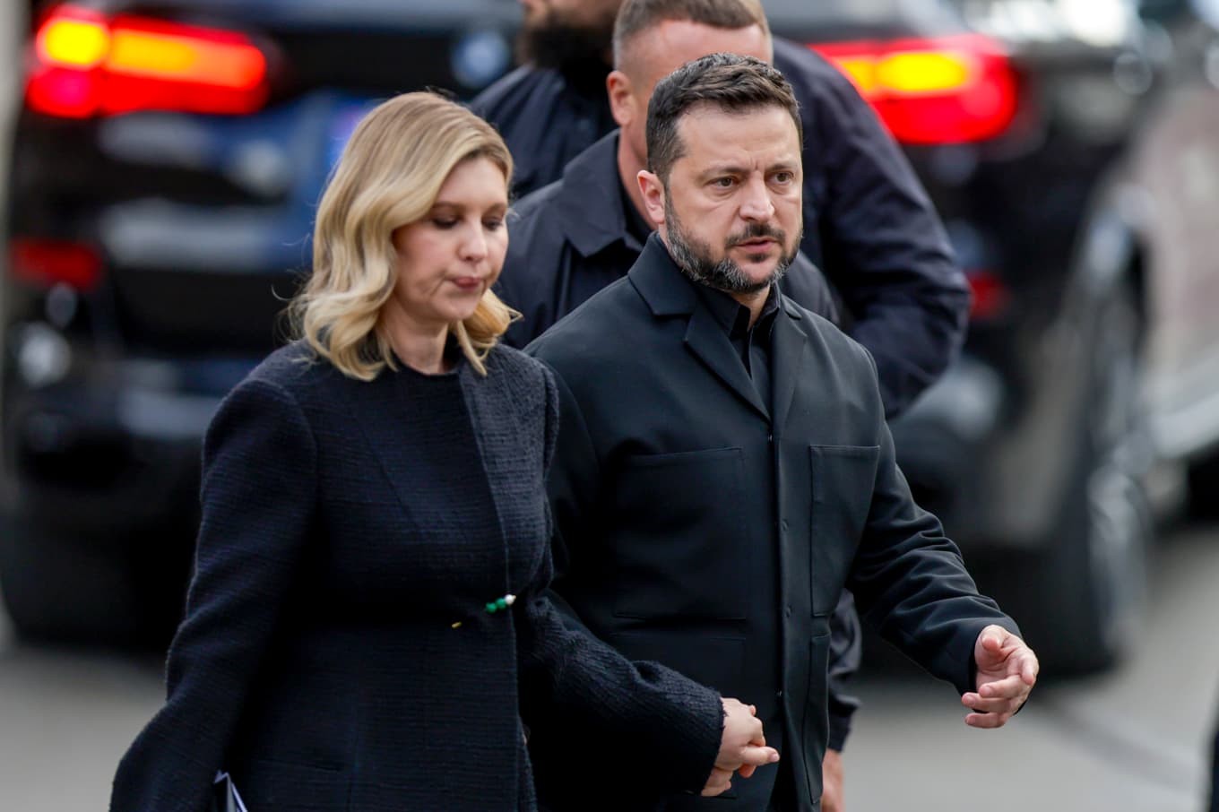 Ukrainas president Volodomyr Zelenskyj och hustrun Olena Zelenska närvarade vid kung Haralds begravning i Oslo på onsdagen. Foto: Christoffer Andersen/NTB/TT