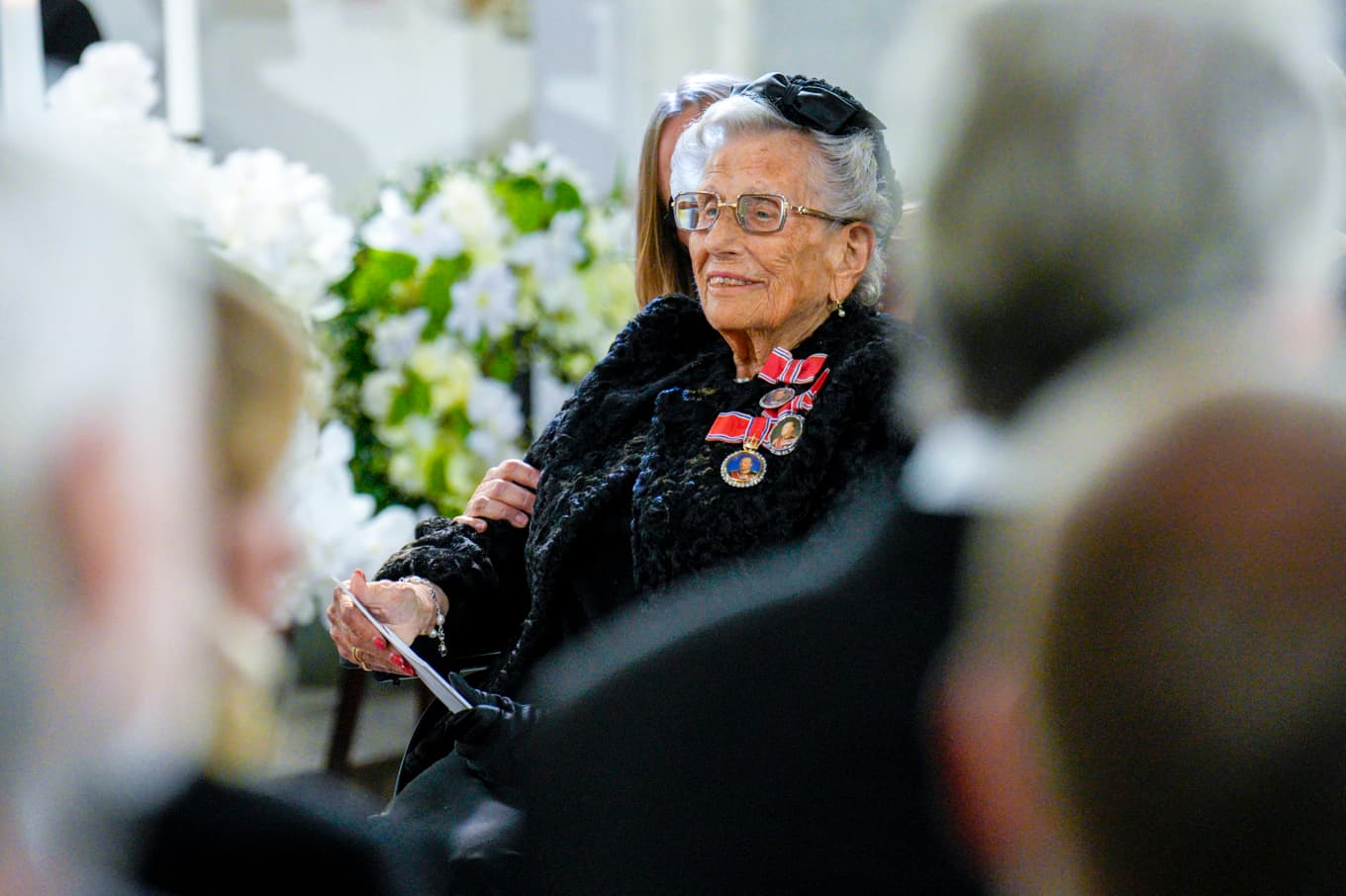 Prinsessan Astrid på kung Harald V:s begravning i Oslo domkyrka på onsdagen. Foto: Stian Lysberg Solum/NTB/TT