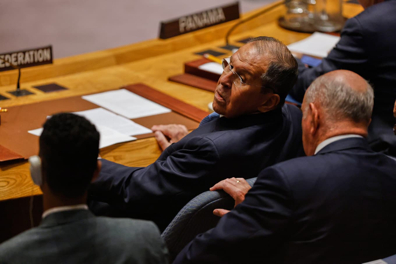 Rysslands utrikesminister Sergej Lavrov under ett möte i FN:s säkerhetsråd på onsdagen. Foto: Stefan Jeremiah/AP/TT