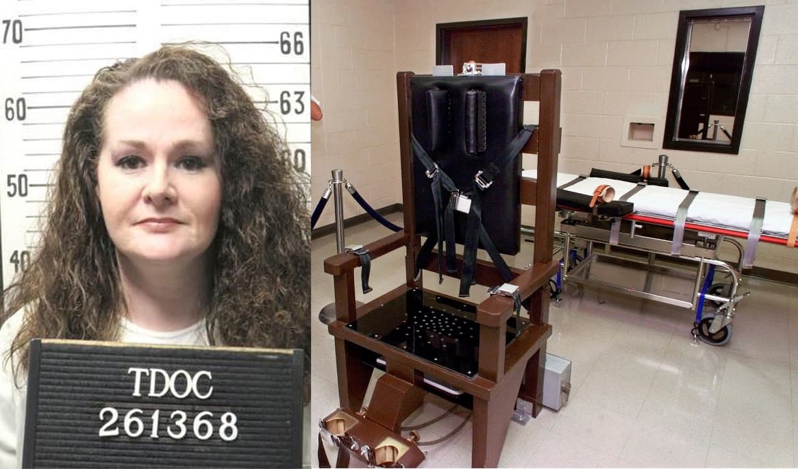 T.v.: Christa Pike, dömdes till döden 1996 för mordet på Colleen Slemmer. T.h.: Dödskammaren på säkerhetsfängelset Riverbend Maximun Security Institution i Nashville, där dödlig injektion verkställs. Foto: Tennessee Department of Correction via AP / Mark Humphrey/AP/TT