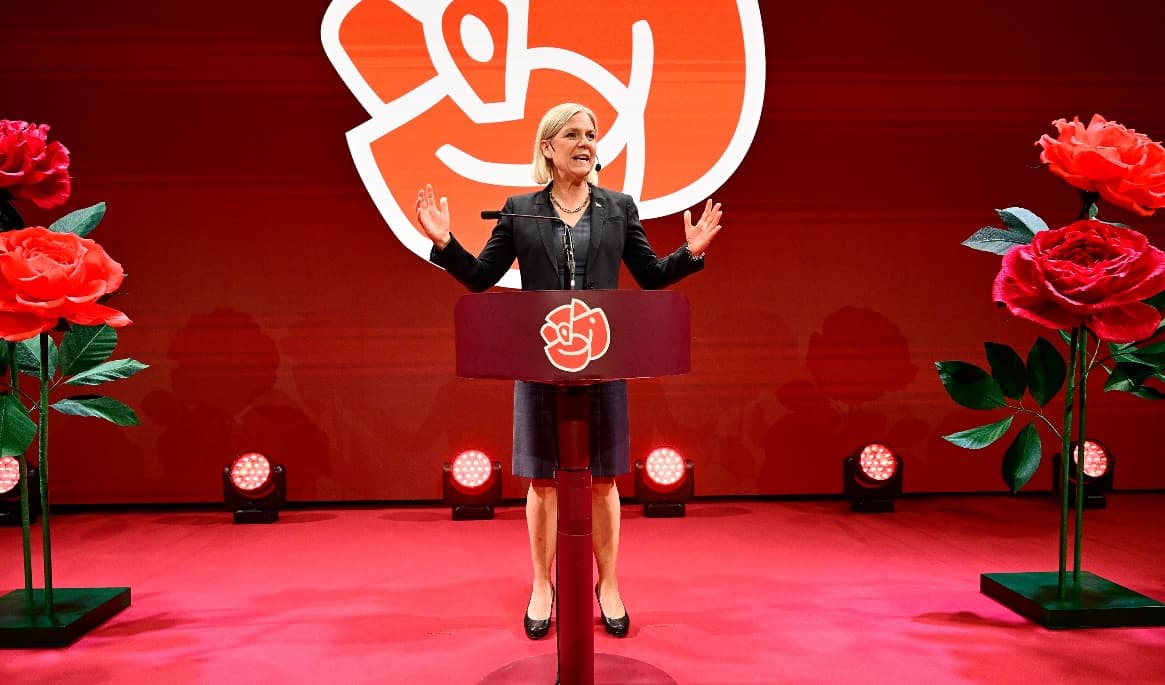 Magdalena Andersson (S), partiledarer talar under Socialdemokraternas valvaka. Foto: Jonas Ekströmer / TT