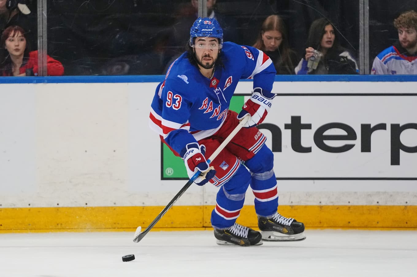 New York Rangers Mika Zibanejad (93) stod för en målgivande passning. Foto: Frank Franklin II/AP/TT