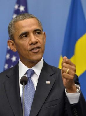President Barack Obama på presskonferensen i Rosenbad i Stockholm den 4 september 4, 2013. Obama är  på ett tvådagarsbesök innan han åker vidare till G20-mötet i Ryssland. (Foto: Jewel Samad / AFP)
