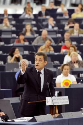 Den franske presidenten Nicolas Sarkozy talar till det Europeiska parlamentet i Strasbourg den 10 juli 2008. (Foto: Eric Feferberg AFP) 