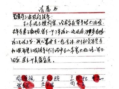 Mer än 300 familjer från byn Fuzhenzhou har skrivit på en petition för att få myndigheterna att släppa den gripne Falun Gong-utövaren Wang Xiaodong. På bilden syns första sidan av petitionen. (Foto: Från internet)
