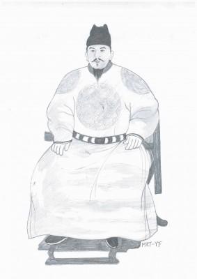 Zhu Yuanzhang, Mingkejsaren som kom från ett enkelt ursprung, och gav sig titeln Hongwu, “kolossalt krigisk”. (Illustration: Yeuan Fang / Epoch Times) 