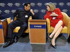 USA:s handelsrepresentant Susan Schwab och Indiens handels- och industriminister Kemal Nath talar på forumet för världsekonomi i Davos, Schweiz.  (Fabrice Coffrini/AFP/Getty Images)