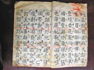 De mystiska böckerna som hittades i Chongqing. Under de två år som gått sedan de hittades har ingen lyckats tyda språket i dem. (Foto: Epoch Times)