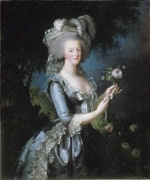 Porträtt av Marie-Antoinette som håller en ros. Målningen gjord av Marie L E Vuigee-Leburn och hänger i Versailles (Trianon). (Foto: Rmm)