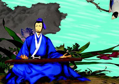 Shi Kuang musikens gud i Kina och beskyddare av blinda spåmän. Illustrerad av Zona Yeh, Epoch Times.