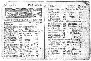 Kalendern har inte alltid sett ut som den gör i dag. I denna almanacka från 1712 finns datumet 30 februari med. (Foto: Wikipedia) 
