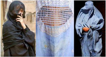 Muslimska kvinnor med Niqabs (t.v.) och burka (mitten och t.h.). Frankrike och Belgien är båda på väg att göra det olagligt för kvinnan att bära slöjor som döljer ansiktet. (Foto: AFP / AFP / Getty Images)
