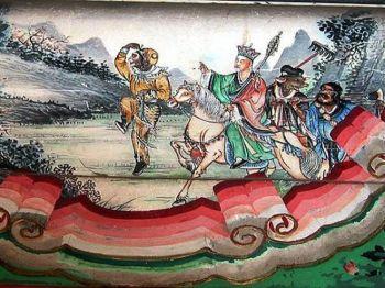 Bilden visar en målning med en scen från kinesiskans klassiker “Resan till Väst”. Målningen visar de fyra hjältarna i historien, från höger: Sun Wukong, Xuanzang, Zhu Wuneng och Sha Wujing. (Foto: Web bild/Wikimedia Commons) )
