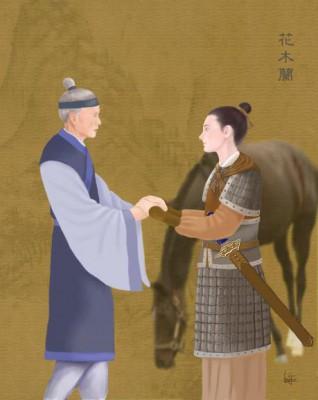 Mulan, den modiga kvinnliga krigaren. (Illustration: SM Yang, Epoch Times)