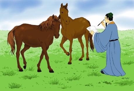 Han Gan var mästare på att måla hästar i Tangdynastin. (Illustratör: Zhiching Chen, Epoch Times)