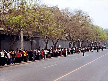 Vädjandet utanför klagomålskontoret intill regeringshögkvarteret Zhongnanhai, Peking, den 25 april 1999 gick mycket stillsamt tillväga. Ändå utnyttjades det i propagandsyfte för att starta den blodiga förföljelsen av Falun Gong. 