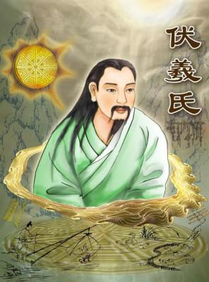 Den gudomlige varelsen Fu Xi vid tiden då människan samexisterade med gudarna. (illustrerad av Katarina Chang, Epoch Times) 