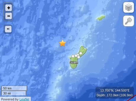 En jordbävning drabbade nära ön Guam i Stilla havet på onsdagens morgon lokal tid. (Foto: skärmbild på Guam)