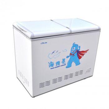 Haibao-logon på en frysbox tillverkad av Henan Haibao Electrical Appliances (skärmdump)