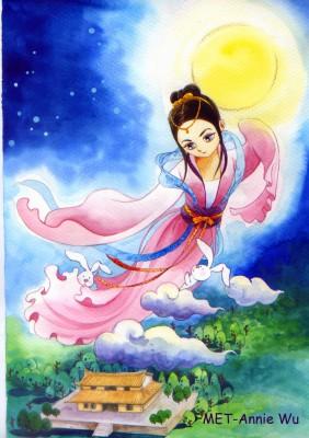 Den kinesiska Höstfestivalen, även känd som Månfestivalen, infaller på den 15 dagen i månkalenderns 8:e månad. I år 2014 infaller den på den 8 september. Bakom festivalen finns en vidd spridd legend om damen i månen, ChangE. (Illustratör: Annie Wu / Epoch Times)
