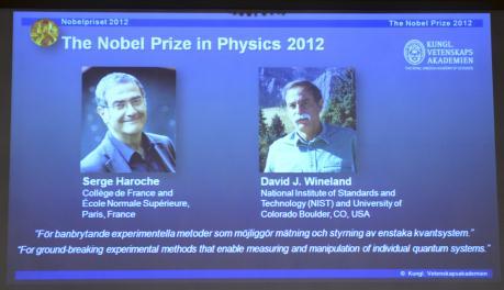 2012 års fysikpristagare. (Foto: Jonathan Nackstrand / AFP)