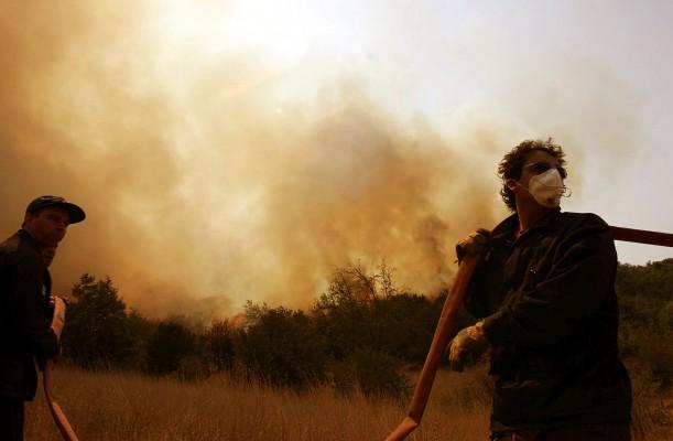Brandmän bekämpar en skogsbrand på Peloponnesos i Grekland den 1 september. (Foto: AFP/Takis Takatos)
