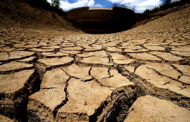 En torkad damm i Portugal 2005 efter den värsta torkan sedan 1940-talet. Brandkåren är tvungen att hämta dricksvatten till byborna. (Foto: AFP/Nicolas Asfouri)
