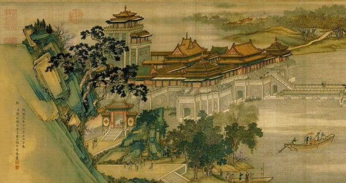 En målning av Zhang Zeduan en berömd konstnär under Songdynastin har här målat livet längs floden.  (Wikimedia Commons]