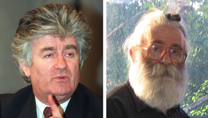 Dessa två bilder visar (vä) Radovan Karadzic under en presskonferens den 3 mars, 1994 i Moskva och (hö) en bild som tagits nyligen av Radovan Karadzic i Belgrad. (Foto: AFP)