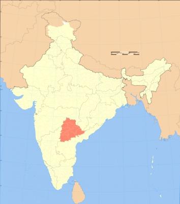 En karta som visar Telangana i Indien. Området har nyligen gjorts till en ny stat. (Foto: PlaneMad/Wikimedia)
