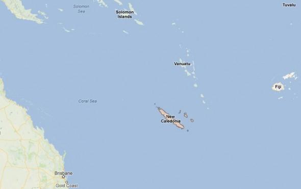 Nyligen rapporterades att Nya Zeeland och USA testade sprängämnen i Stilla havet i närheten av Nya Kaledonien och Nya Zeeland för att skapa en tio meter hög tsunamivåg under andra världskriget. (Skärmdump/Google Maps)