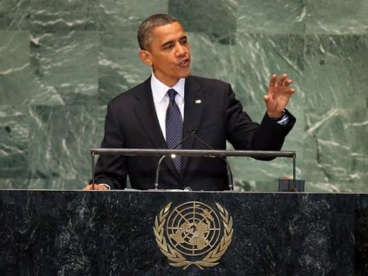 USA:s president Barack Obama talar inför FN:s generalförsamling den 25 september 2012 i New York. (Foto: John Moore / Getty Images)