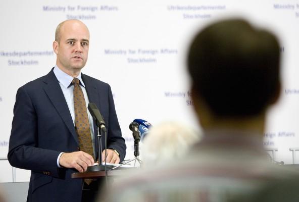 Statsminister Fredrik Reinfeldt under talet i Almedalen, 3 juli 2013. (Foto: Aron Lamm/Epoch Times)