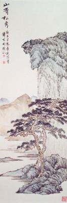 Gröna berg med vackra tallar. Förr i tiden såg människor tallen som en analogi för en äkta gentlemans karaktär. Tallen tappar inte sina blad (barren) under sträng vinter och förblir upprätt i varje situation. (www.pureinsight.org. Målning av Zhang Cuiying)