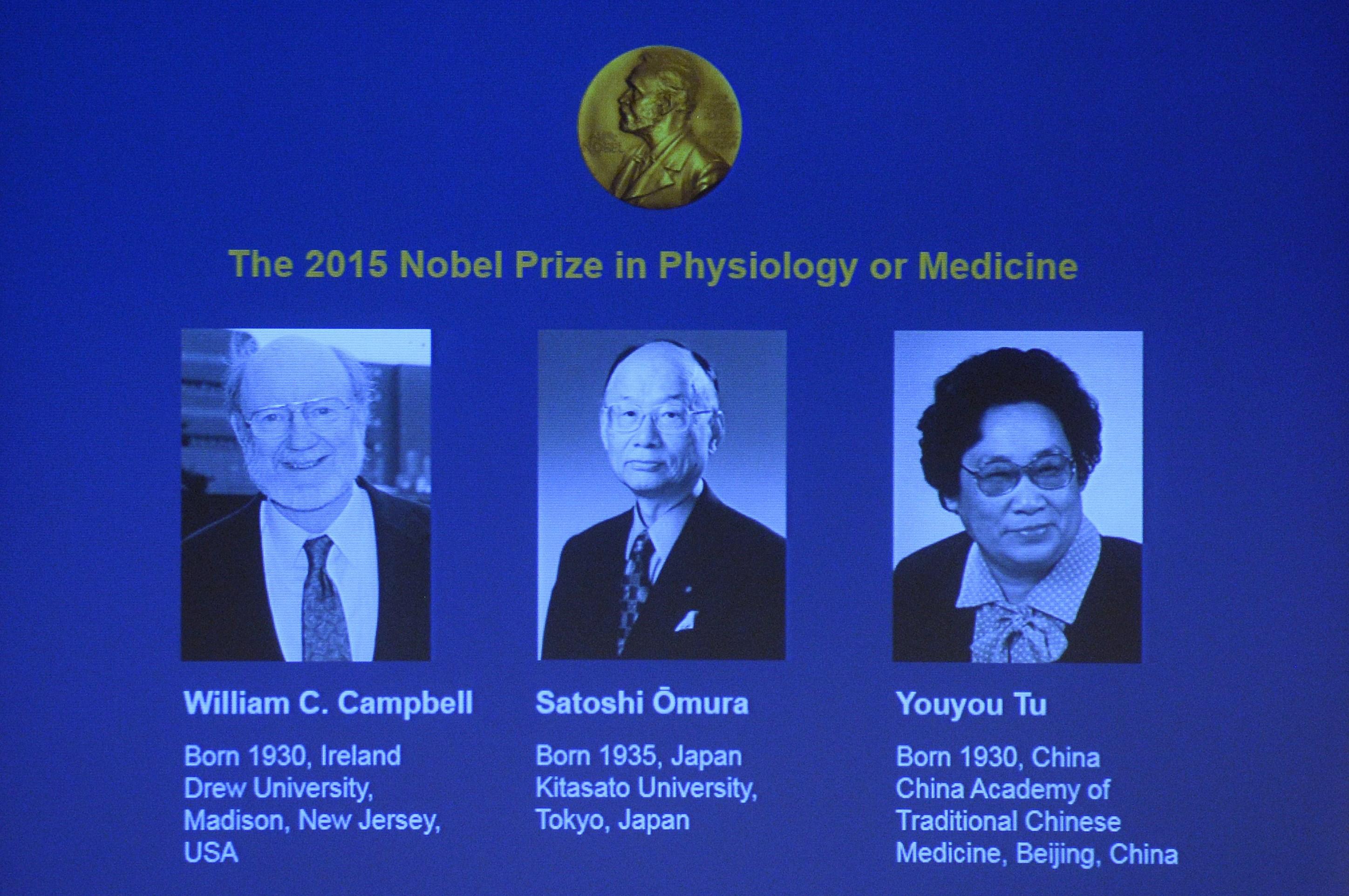 2015 års tre Nobelpristagare i medicin eller fysiologi är William C Campbell, Satoshi Omura och Youyou Tu för deras upptäckter kring behandling av parasitsjukdomar. (Foto: Joakim Nackstrand/ frilans)