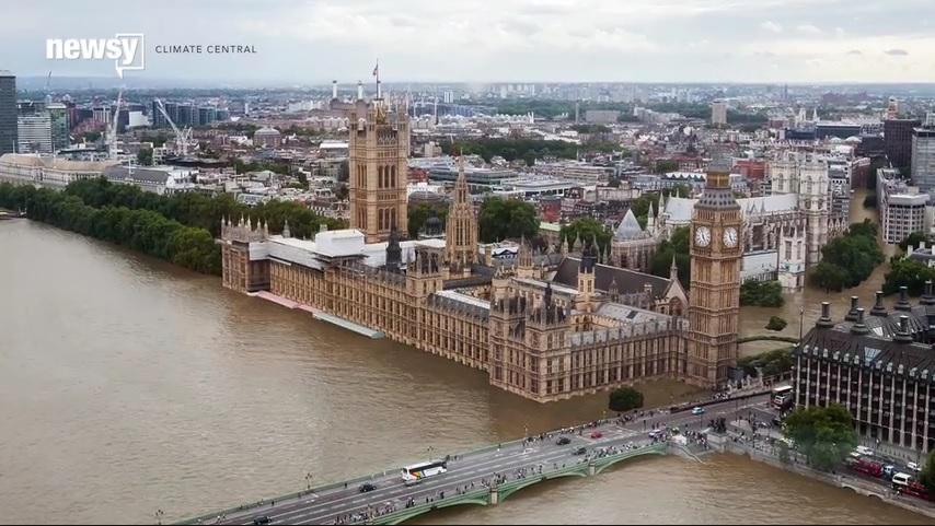 London under vatten vid 2 graders uppvärmning. (Skärmdump: Climate Central)