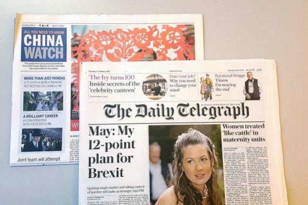 Bild på Daily Telegraphs tidning med "China Watch"-bilaga, 17 januari 2017. Foto: Jane Gray/Epoch Times