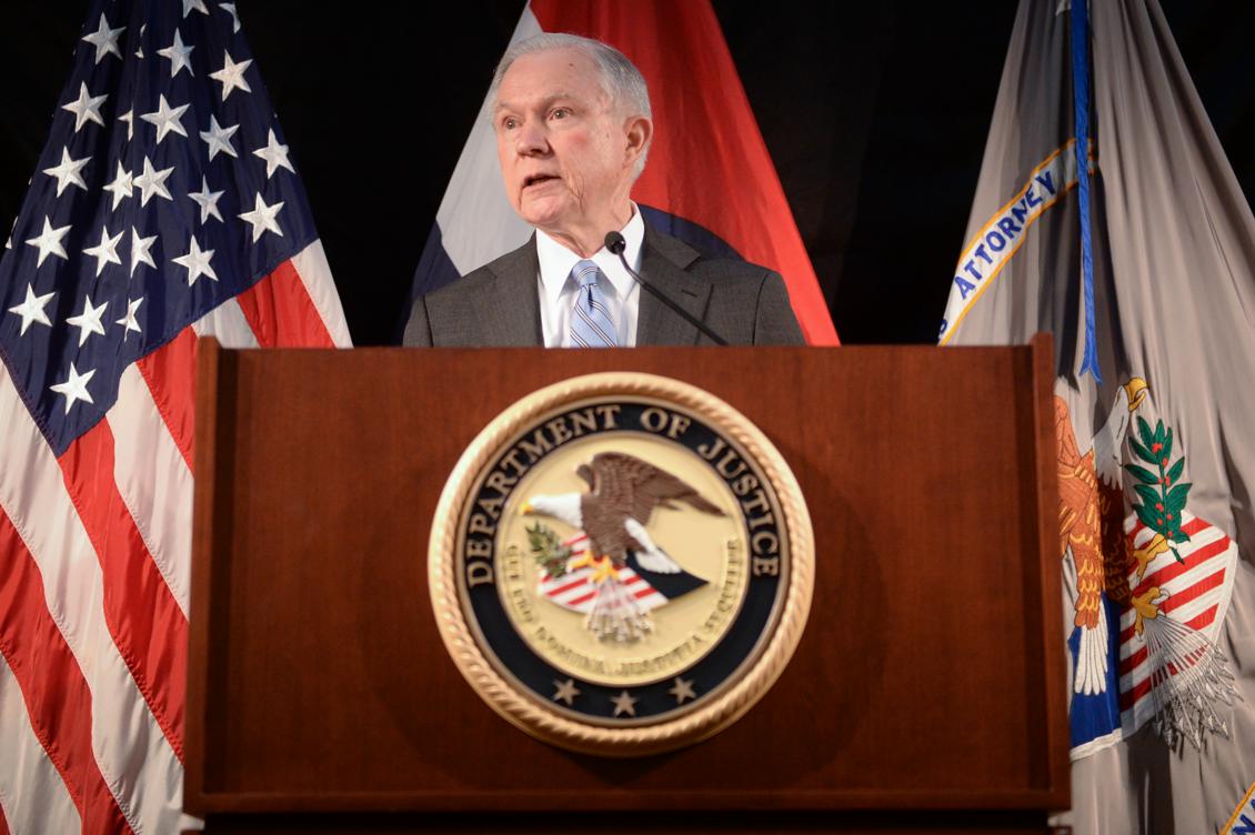 USA:s justitieminister Jeff Sessions talar i St Louis. Foto: Michael B. Thomas/Getty Images