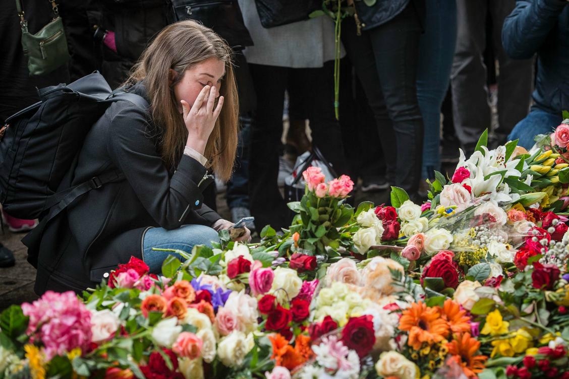 En stilla stund vid blomsterhavet. Foto: Jonathan Nackstrand / AFP/Getty Images