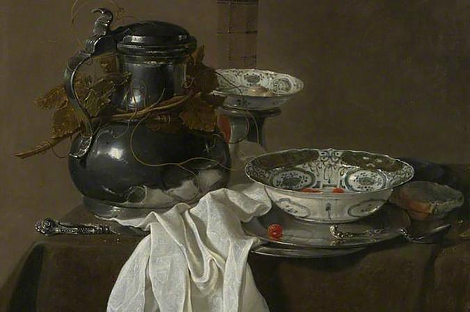 




”Stilleben med ett tennkrus och två Ming-skålar” (detalj) 1651, Jan Jansz Treck (1606–1652). Olja på kanvas. Foto: The National Gallery, London                                                                                                                                                                                                                            