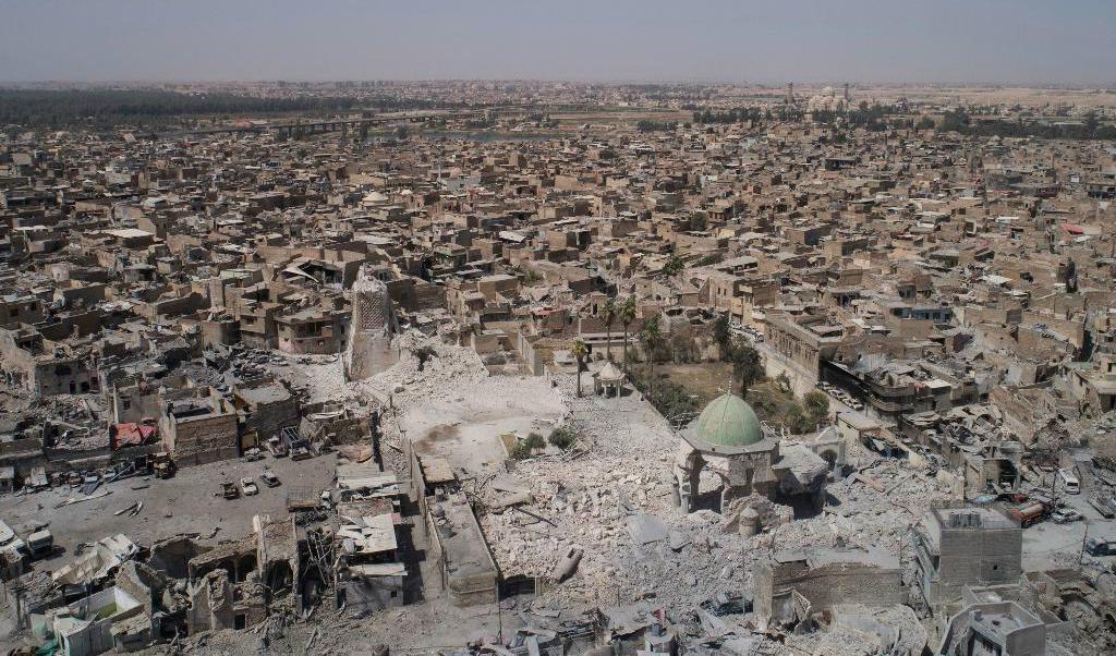 Irakiska styrkor säger sig ha intagit den förstörda al-Nurimoskén i Mosul från IS. Foto: Felipe Dana/AP/TT