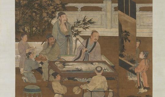 ”De arton lärda” en målning av en okänd målare under Mingdynastin. Målningen visar de arton lärda som samlats av kejsare Taizong av Tang när han etablerade institutet för Litterära studier.