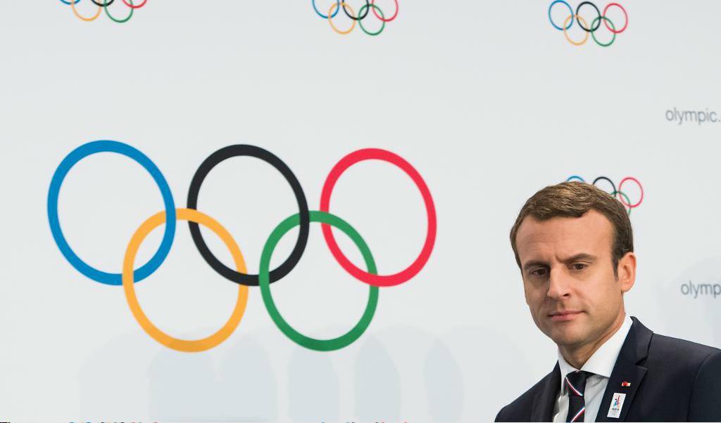Frankrikes nye president Emmanuel Macron infann sig personligen i Lausanne för att stödja Paris kamp för att få arrangera OS 2024. Foto: Jean-Christophe Bott/Keystone/AP/TT