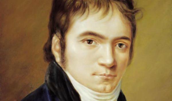 Detalj av Christian Hornemans porträtt av Ludwig van Beethoven 1803, ett år efter premiären för den andra symfonin.