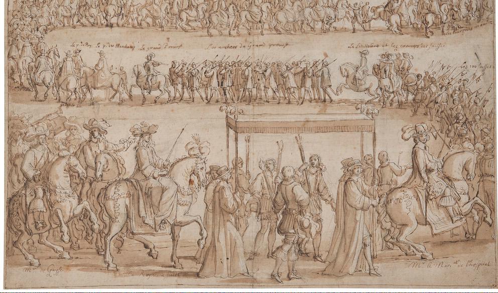François Chauveau, Drottning Kristinas intåg i Paris den 8 september 1656, Utf. 1656. Foto: Cecilia Heisser/Nationalmuseum. CC by SA