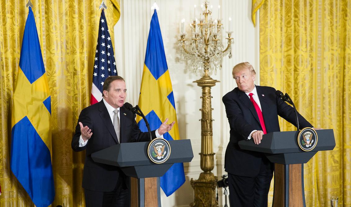 Stefan Löfven och Donald Trump under den gemensamma pressträffen i Vita Huset i Washington DC, tisdagen den 6 mars 2018. Foto: Samira Bouaou/Epoch Times